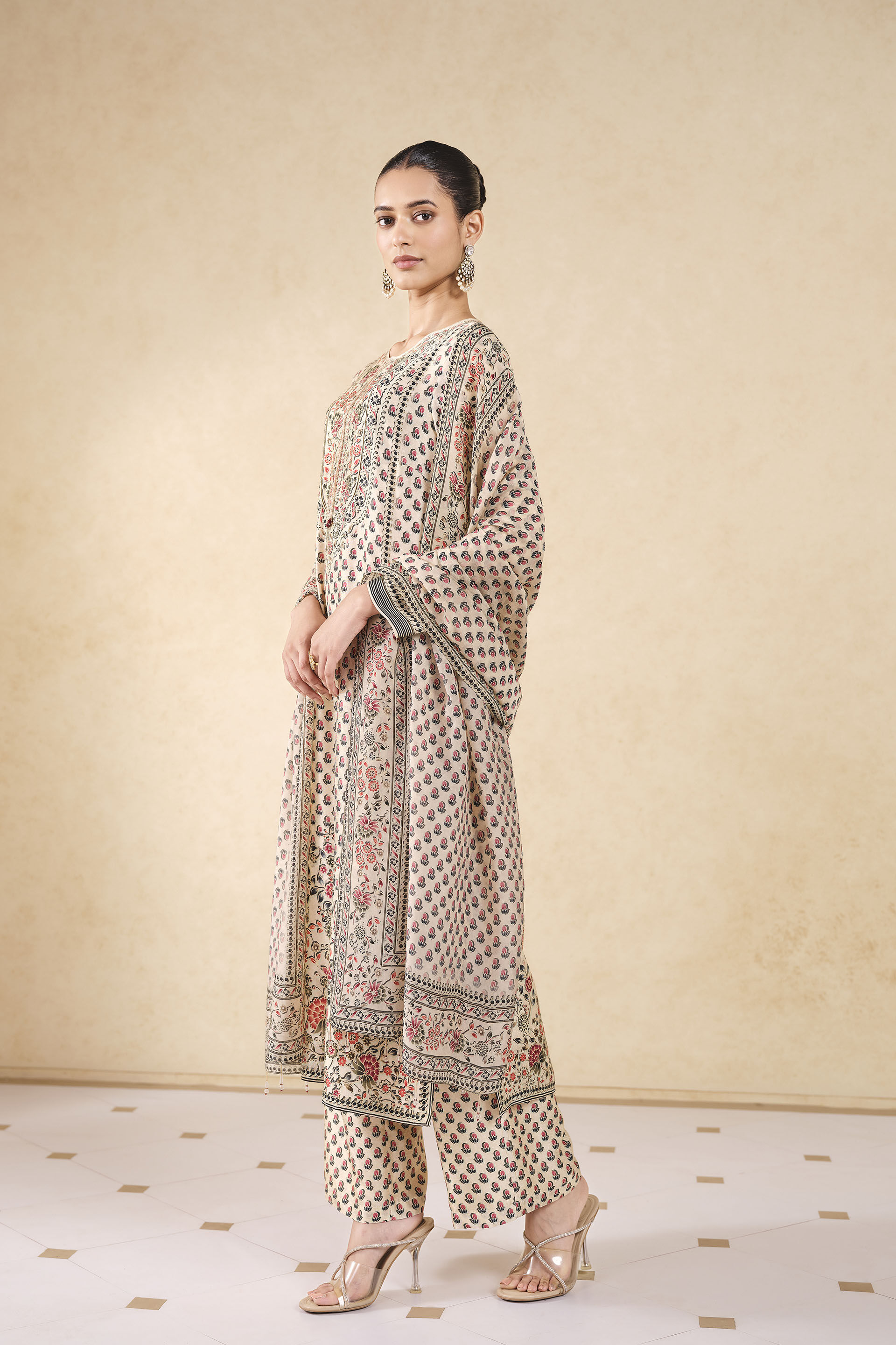 Sierra Printed Silk Suit Set - Ivory, Ivory, image 3